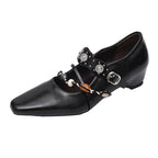 Damen Stilvolle Ballerinas mit dekorativem Riemen und eleganter Schnalle R&B