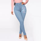 Damen Slim-Fit Jeans mit floralem Stickdesign R&B