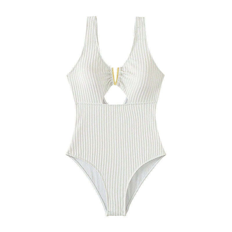 Damen Einteiler Badeanzug mit modernem Cut-Out-Design und strukturiertem Stoff