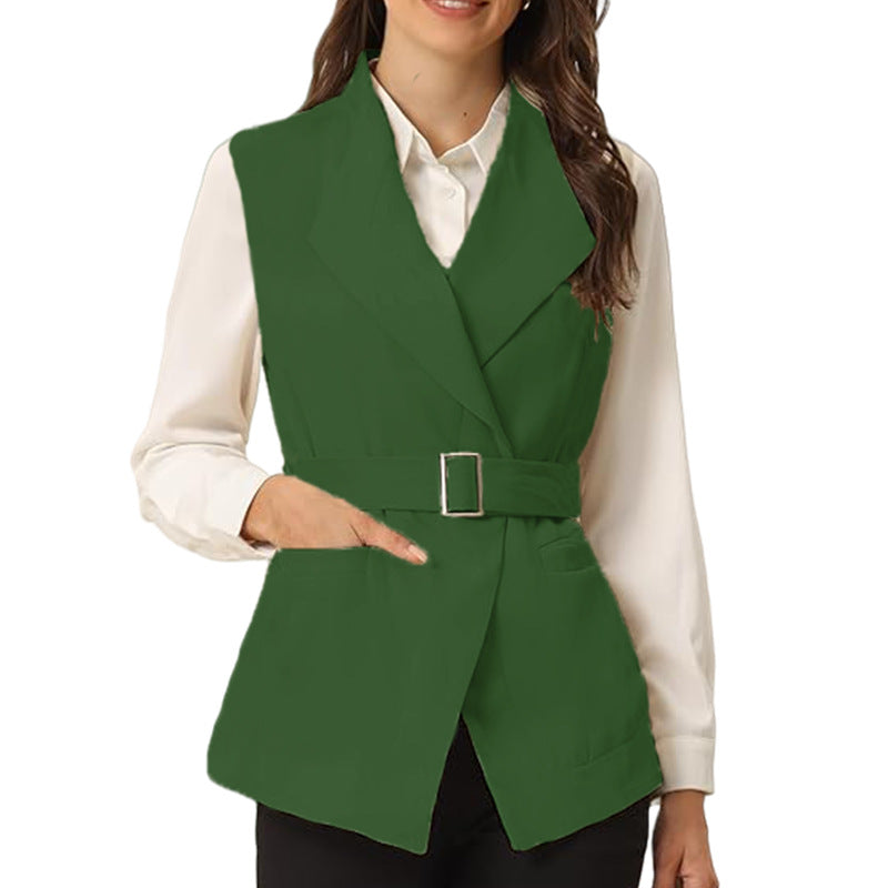 Damen eleganter taillierter Weste mit schicker Gürtelakzent R&B