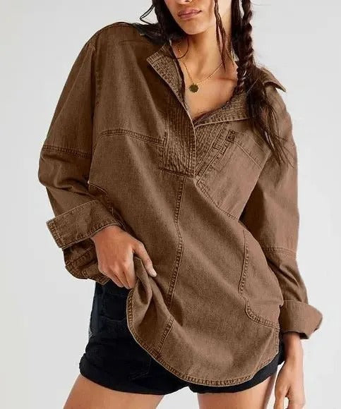 Damen Denim-Shirt mit detailreicher Steppung und lässigem Schnitt R&B