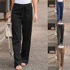 Damen nan weite Leinenhose mit Tunnelzugbund, geradem Bein und Eingrifftaschen R&B