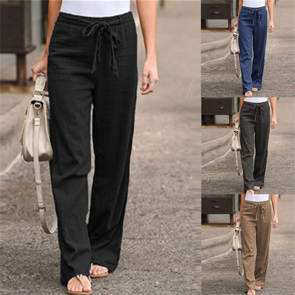 Damen nan weite Leinenhose mit Tunnelzugbund, geradem Bein und Eingrifftaschen R&B