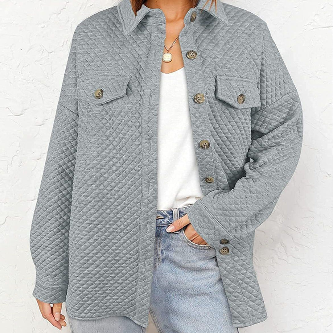 Damen gestepptes Overshirt mit Taschen und Knopfdetails R&B