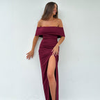 Damen Off-Shoulder Kleid mit figurformendem Schnitt und hohem Schlitz R&B