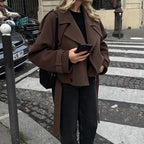 Damen modische cropped Jacke im Trench-Stil R&B