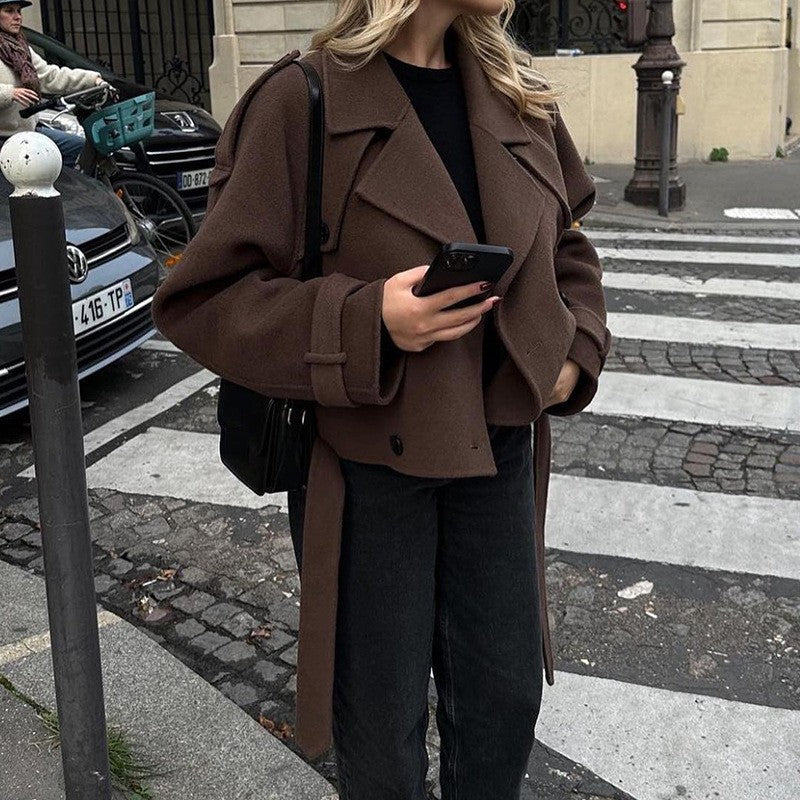 Damen modische cropped Jacke im Trench-Stil R&B