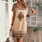 Damen lässiges Tunika-Kleid mit ethnischem Muster R&B