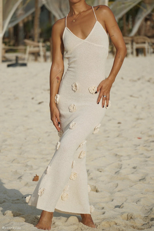Damen elegantes glitzerndes Maxikleid mit floralen Applikationen R&B