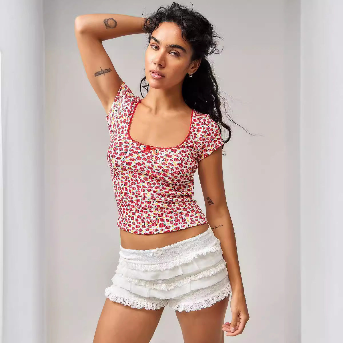 Damen Rüschen-Shorts mit elastischem Bund und verspieltem Design R&B