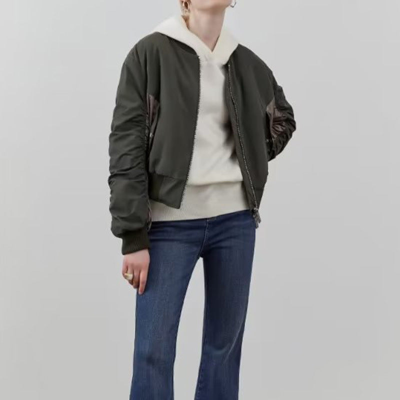 Damen modische Bomberjacke mit strukturiertem Design und praktischen Taschen R&B