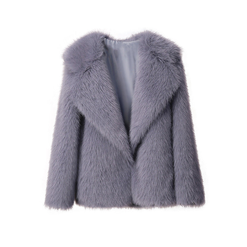 Damen Modische und kuschelige Kunstpelzjacke mit schickem Revers R&B