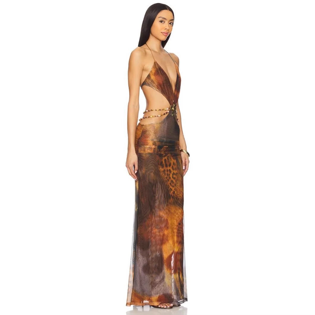 Damen Maxi-Kleid mit verführerischem tiefem Ausschnitt und elegantem Schnitt R&B