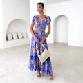 Damen Maxikleid mit tiefem V-Ausschnitt und romantischem Blumenmuster R&B
