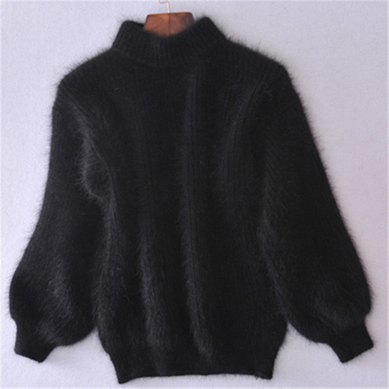 Damen Flauscher Rollkragenpullover mit Puffärmeln und strukturiertem Design R&B
