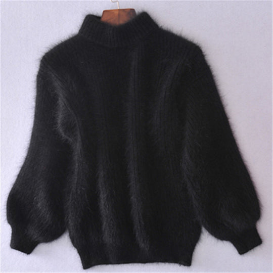Damen Flauscher Rollkragenpullover mit Puffärmeln und strukturiertem Design R&B