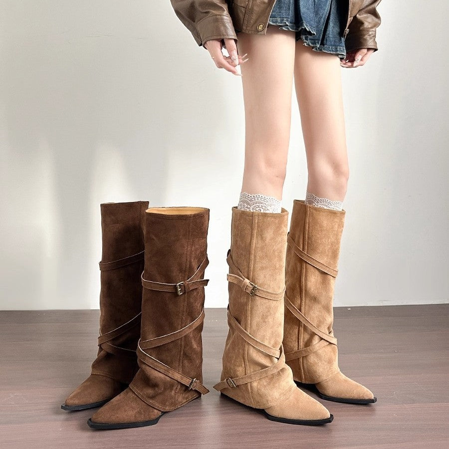 Damen modische hohe Stiefel mit doppeltem Schnallenverschluss und raffiniertem Design R&B