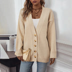 Damen gemütliche Strickjacke mit Knopfdetails und tiefem V-Ausschnitt