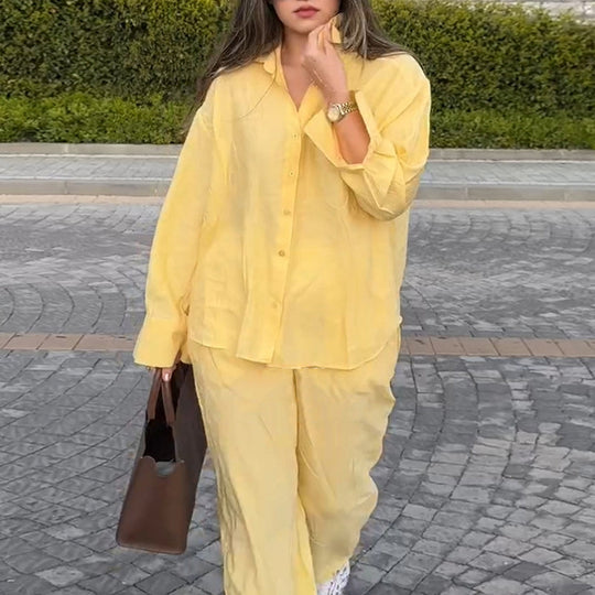 Damen luftige Loungewear-Kombination mit weitem Schnitt und langen Ärmeln R&B