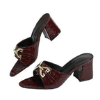 Damen Mules mit Blockabsatz und elegantem Kroko-Design R&B