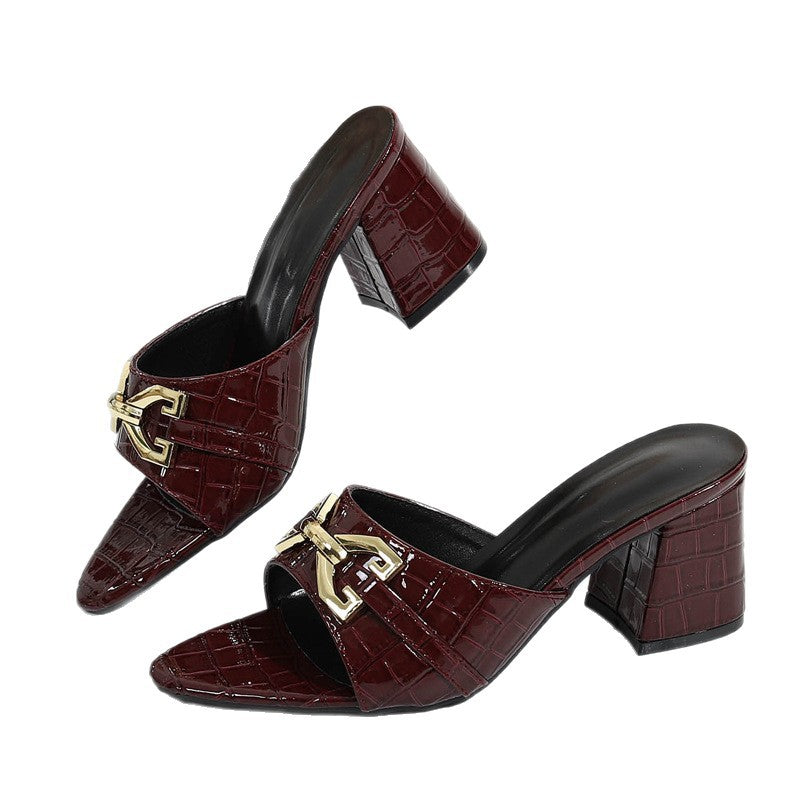 Damen Mules mit Blockabsatz und elegantem Kroko-Design R&B