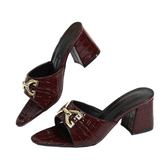 Damen Mules mit Blockabsatz und elegantem Kroko-Design R&B