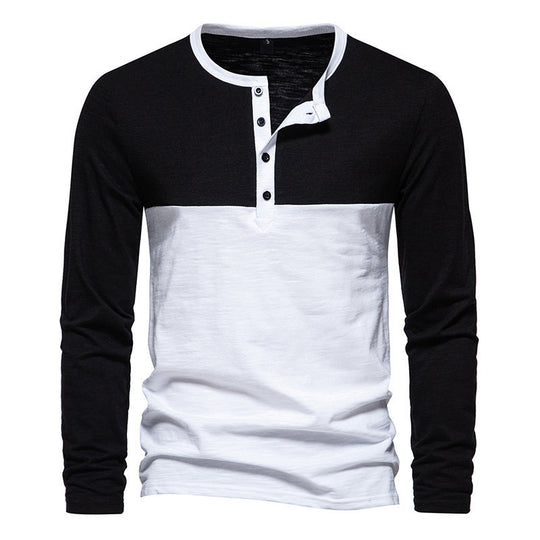 Herren Langarm-Henley-Shirt mit kontrastierenden Ärmeln und stilvollem Knopfdesign R&B