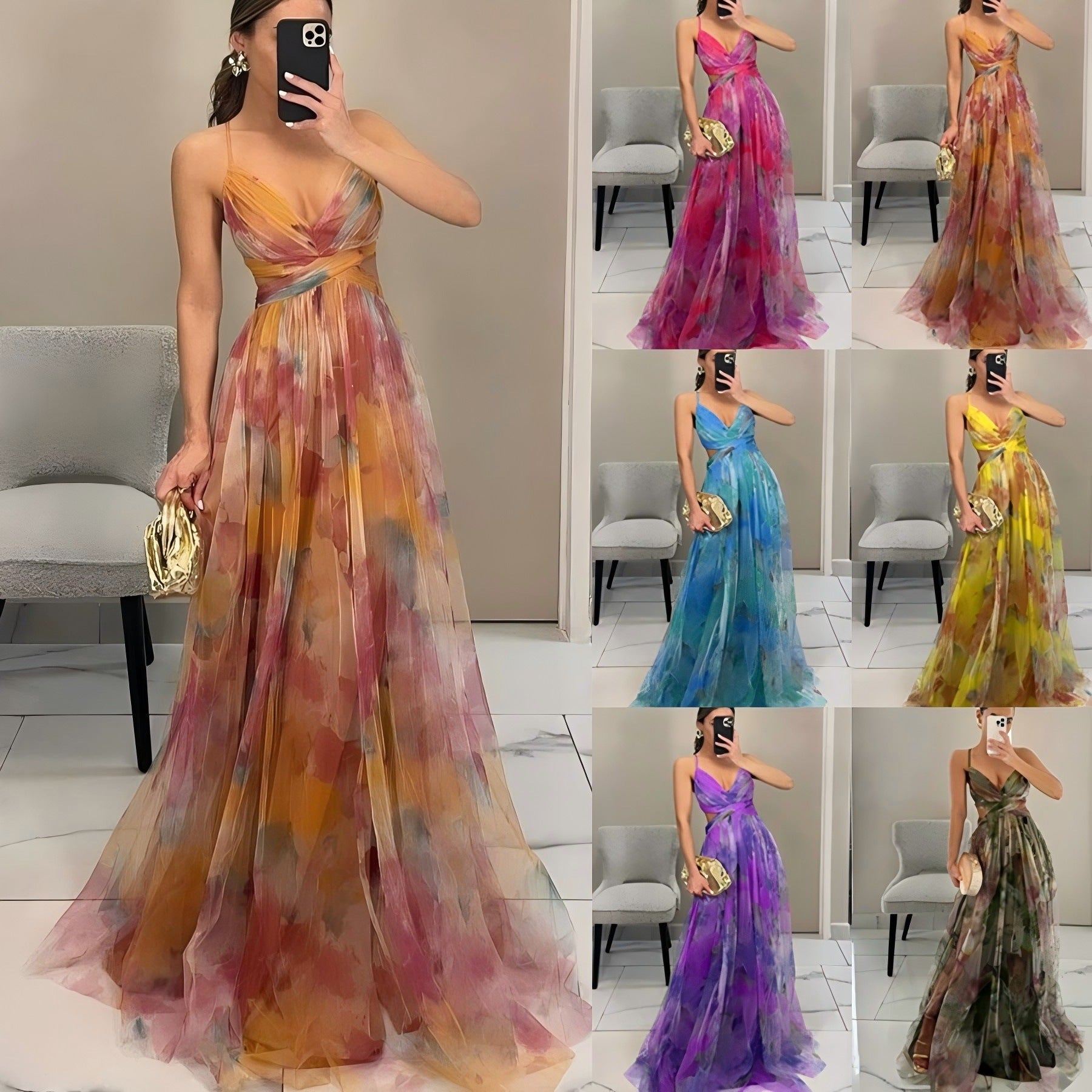 Damen Elegantes und florales Abendkleid mit schmeichelndem Schnitt R&B