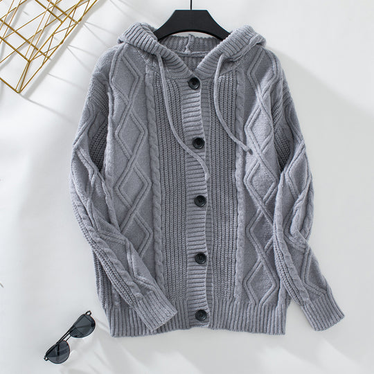 Damen Strickjacke mit Kapuze und strukturiertem Design R&B