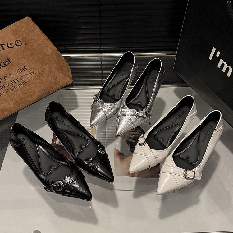 Damen elegante Pumps mit dekorativem Schnallenverschluss und spitzem Design R&B