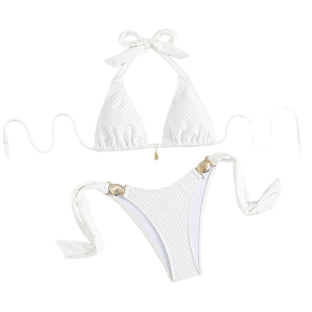 Damen Triangel-Bikini mit eleganten Schleifen und Muschelverzierungen R&B