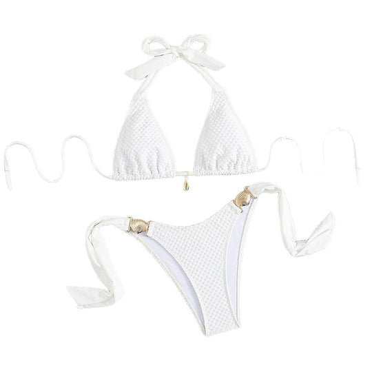 Damen Triangel-Bikini mit eleganten Schleifen und Muschelverzierungen R&B
