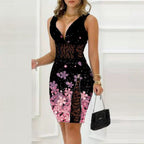Damen Enges Midikleid mit floralem Spitzenmuster und tiefem Ausschnitt R&B