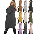 Damen Strickmantel mit Kapuze und Zopfmuster