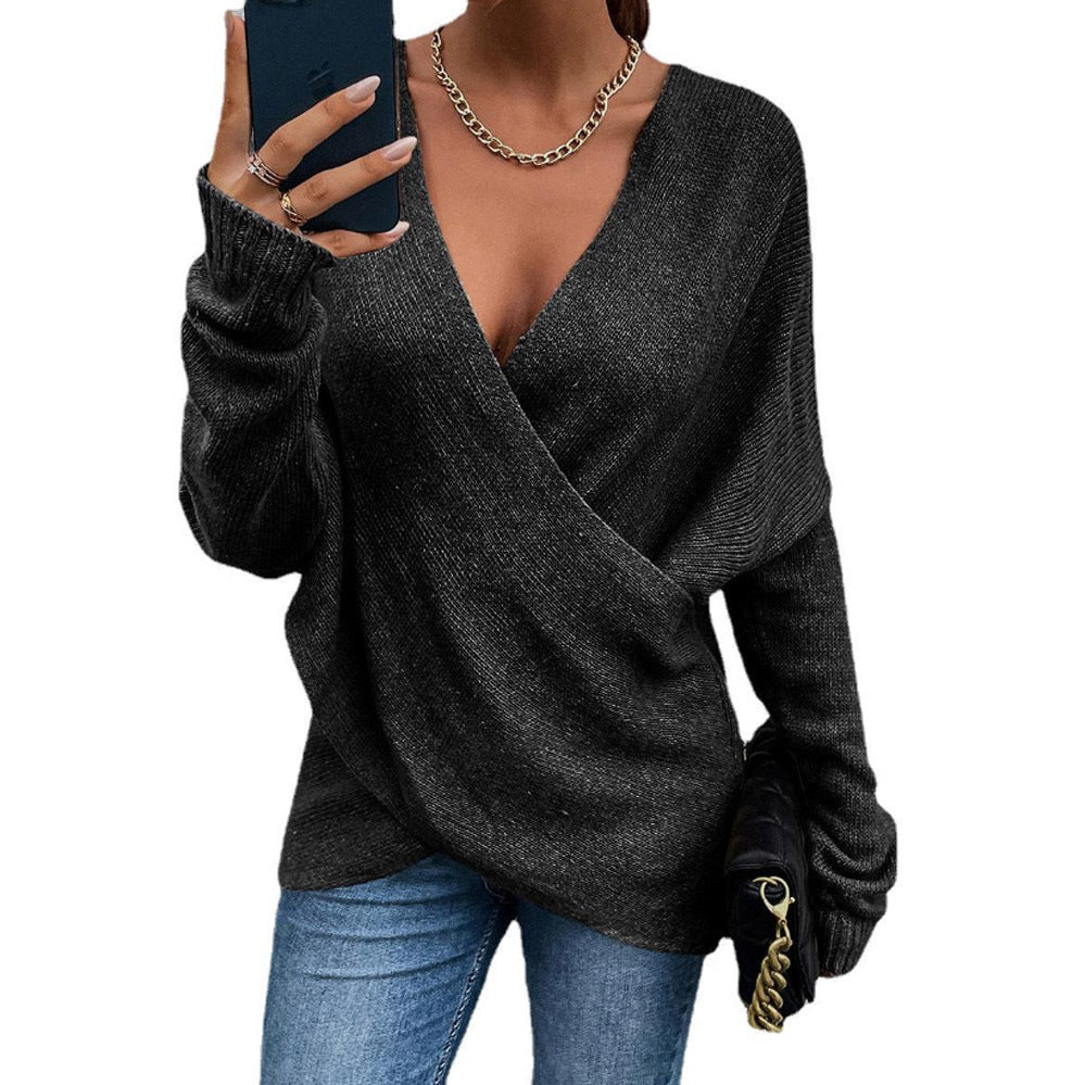 Damen Oversize Strickpullover mit V-Ausschnitt und lässigem Look R&B