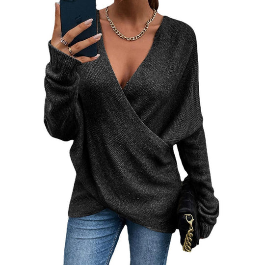 Damen Oversize Strickpullover mit V-Ausschnitt und lässigem Look R&B