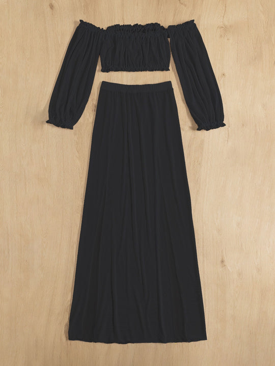 Damen Elegantes Strandkleid mit schulterfreiem Design und tiefen Seitenschlitzen R&B
