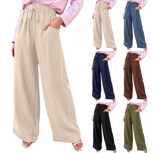 Damen Weit geschnittene Sommerhose mit elastischem Bund und frontalen Taschen R&B