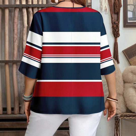 Damen lässiges Marine-Look Oberteil mit Knopfleiste R&B