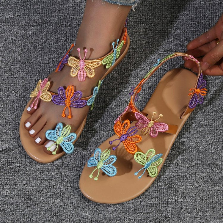 Damen Zehentrenner-Sandalen mit buntem Schmetterlingsdesign R&B