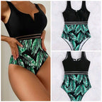 Damen Hochtaillierter Badeanzug mit V-Ausschnitt und Mesh-Details R&B