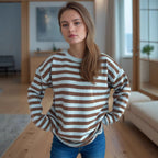 Damen lässiger Oversize-Pullover mit breiten Streifen R&B