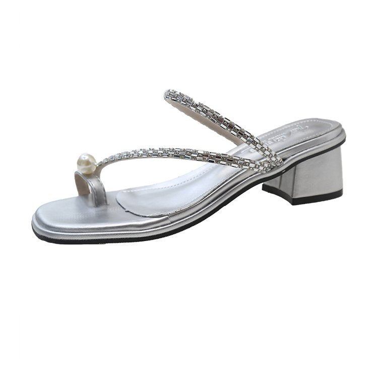 Damen elegante Riemensandalen mit glänzenden Perlenakzenten R&B