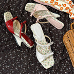 Damen Slingback Sandalen mit floralem Riemen und bequemem Absatz