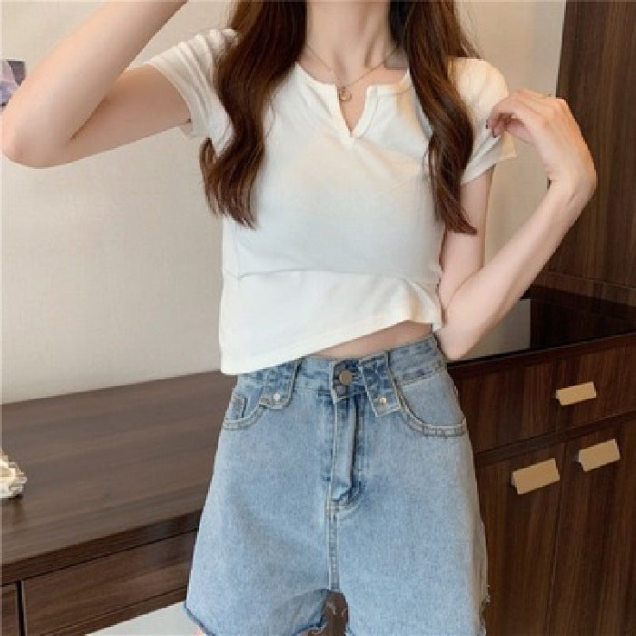 Damen Cropped T-Shirt mit figurbetontem Schnitt und modernen Akzenten R&B
