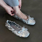 Damen Ballerina-Schuhe mit gerafftem Design und verspieltem Schleifendetail