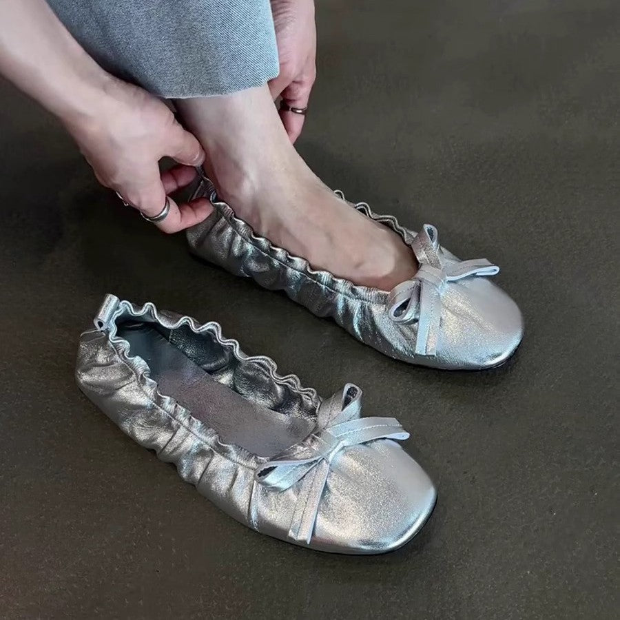 Damen Ballerina-Schuhe mit gerafftem Design und verspieltem Schleifendetail