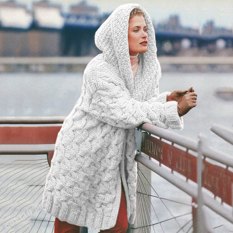 Damen Großer Strickcardigan mit weichem Material und praktischer Kapuze R&B