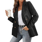 Damen Kunstleder-Blazerjacke mit doppelt gestepptem Kragen und modischem Schnitt R&B