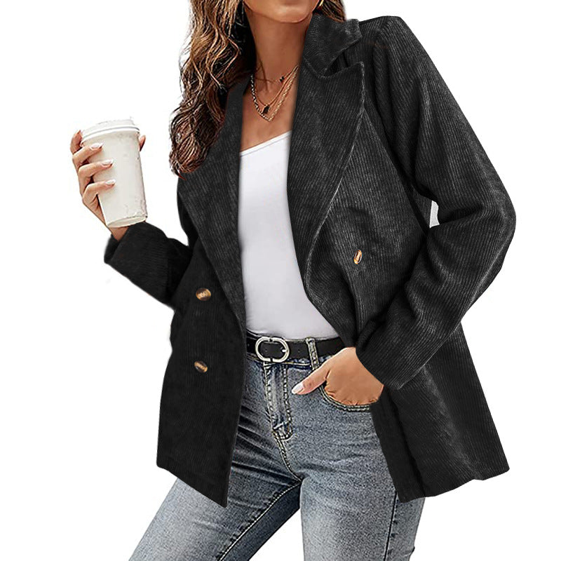 Damen Kunstleder-Blazerjacke mit doppelt gestepptem Kragen und modischem Schnitt R&B